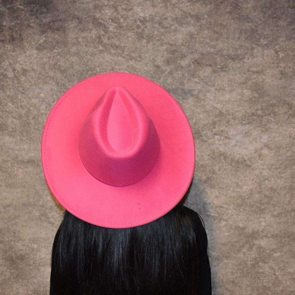 Pink Large Wide Brim Fedora Hat - Picture 3 of 4